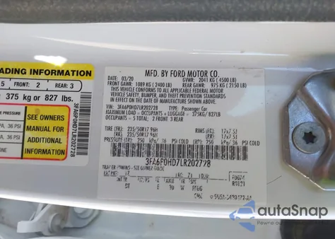 2020 Ford Fusion Se из США, поврежденный, VIN 3FA6P0HD7LR202728